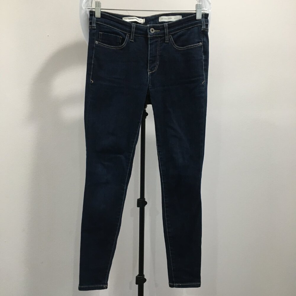 PILCRO Anthropologie Dark Wash Mid-Rise The Skinny 5 Pocket Logo Hardware Jeans